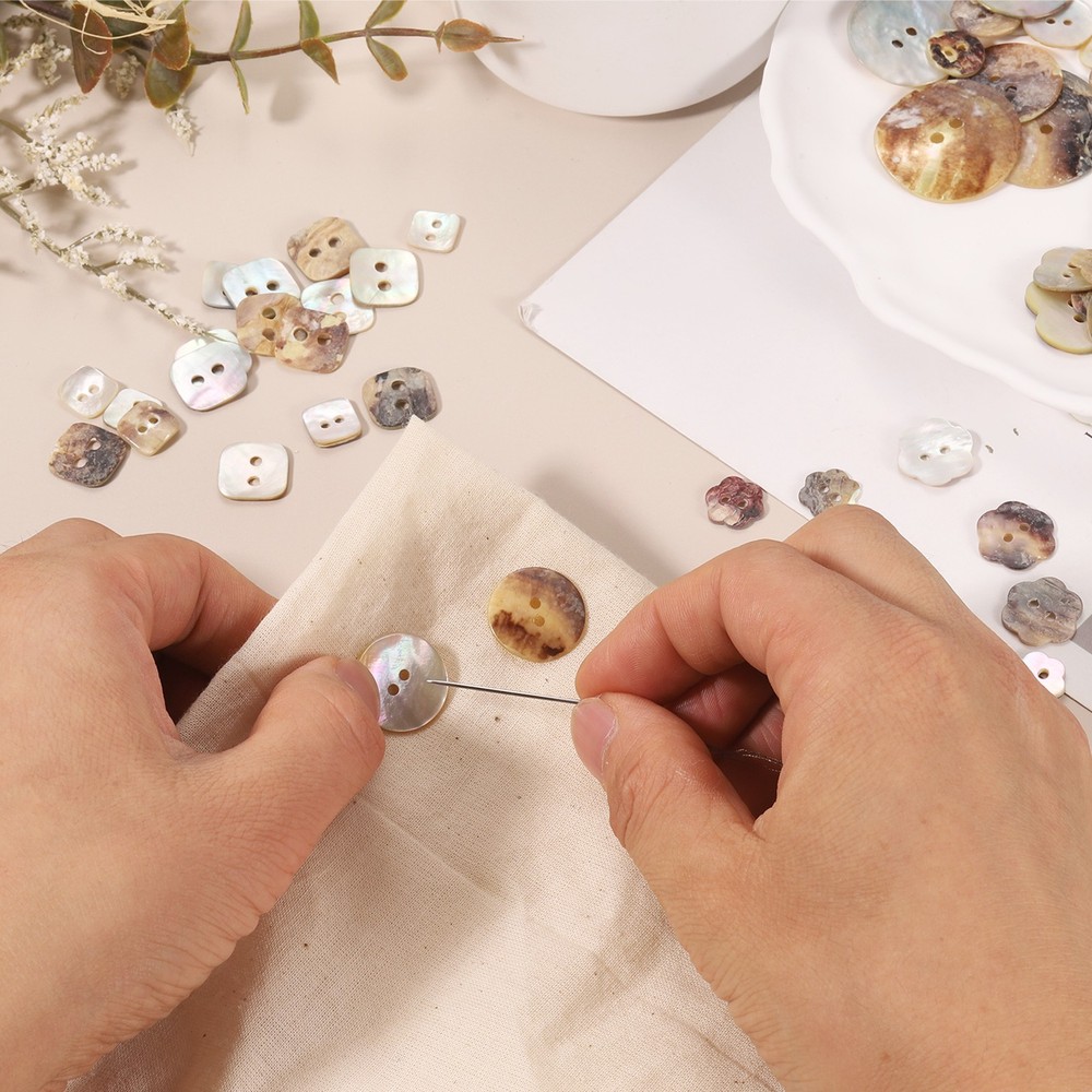 10pcs Pearl Shell Buttons 0.6" Square Shell Sewing Button for Cloth Craft