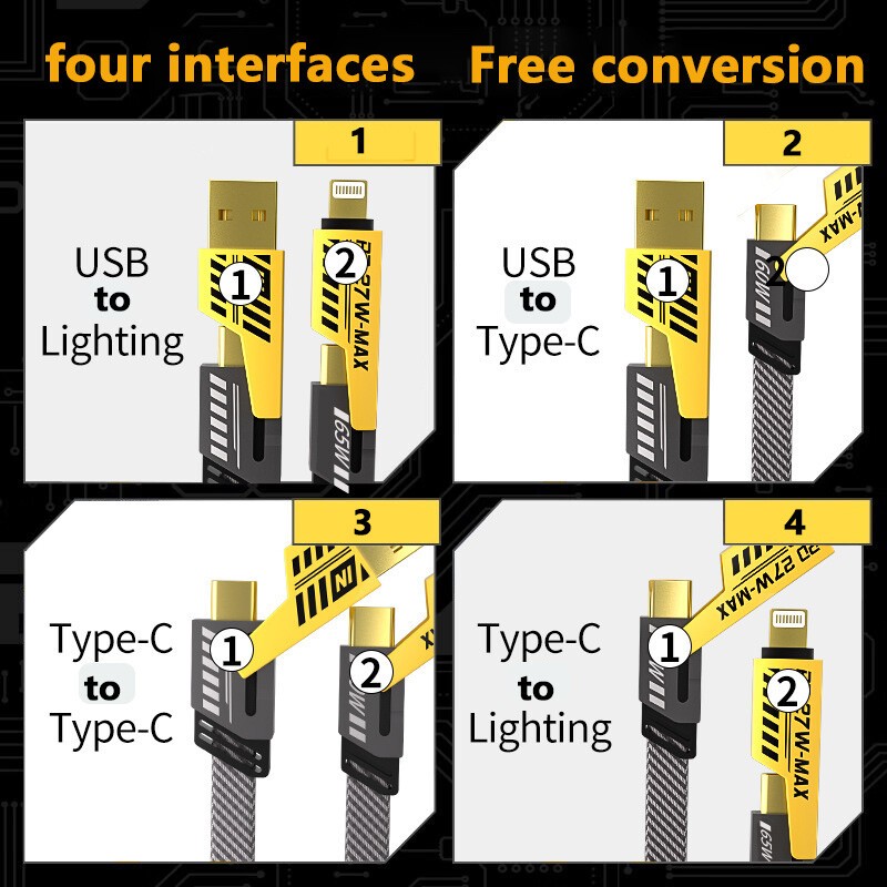 65W 4ft Fast 4-in-1 Multi-Function Charging Cable Compatible with Android&IOS