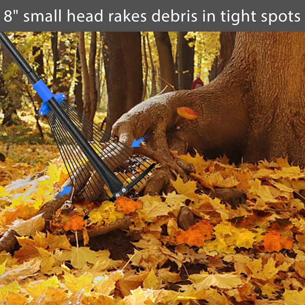 Adjustable Metal Leaf Rake with Long Handle 8-17