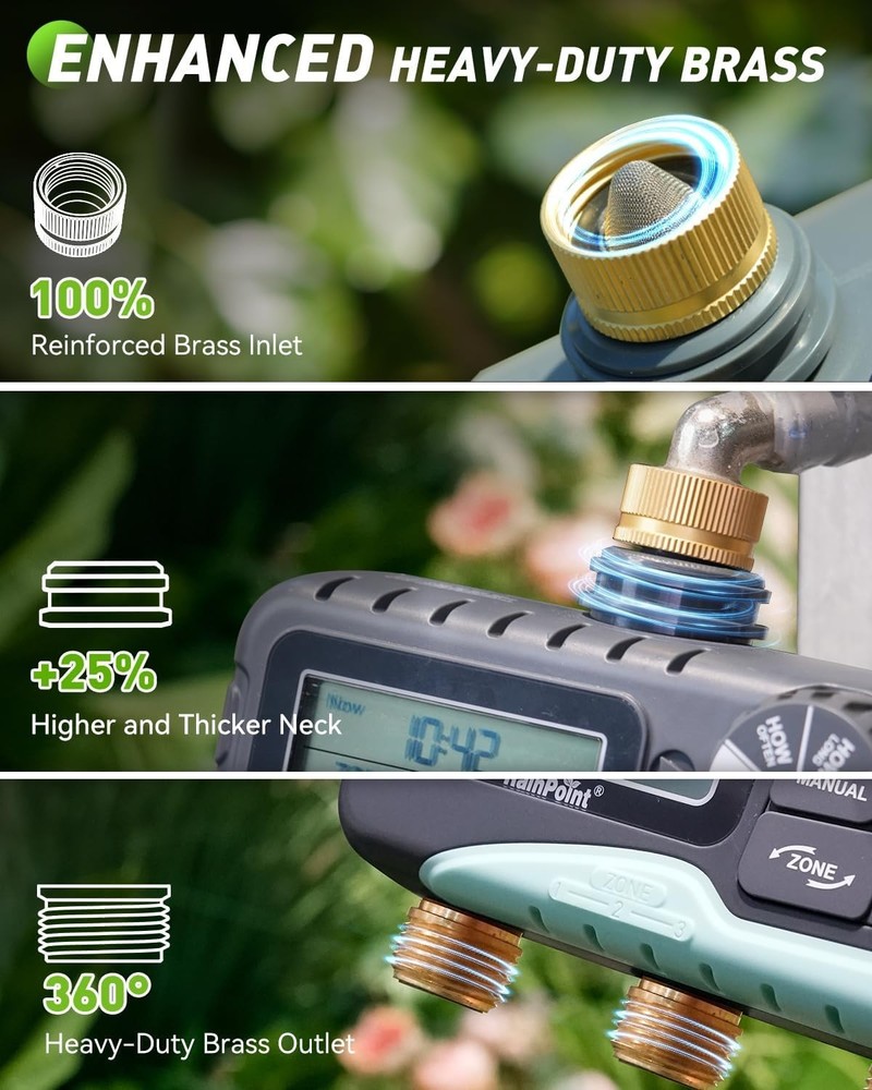 3 Zone Water Timer Waterproof Brass Inlet & Outlet LCD Control