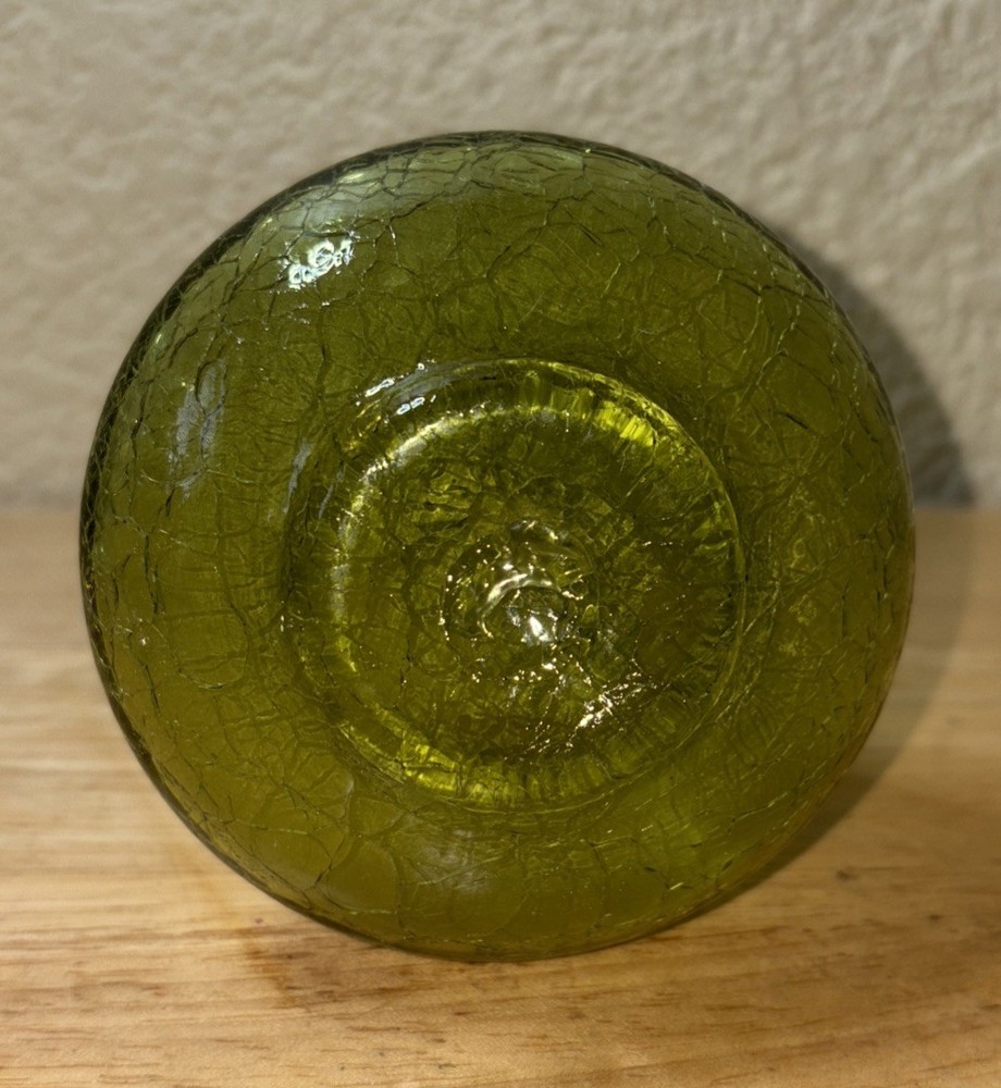 Vintage Green Crackle Glass Cruet Pulled Back Handle - Stopper