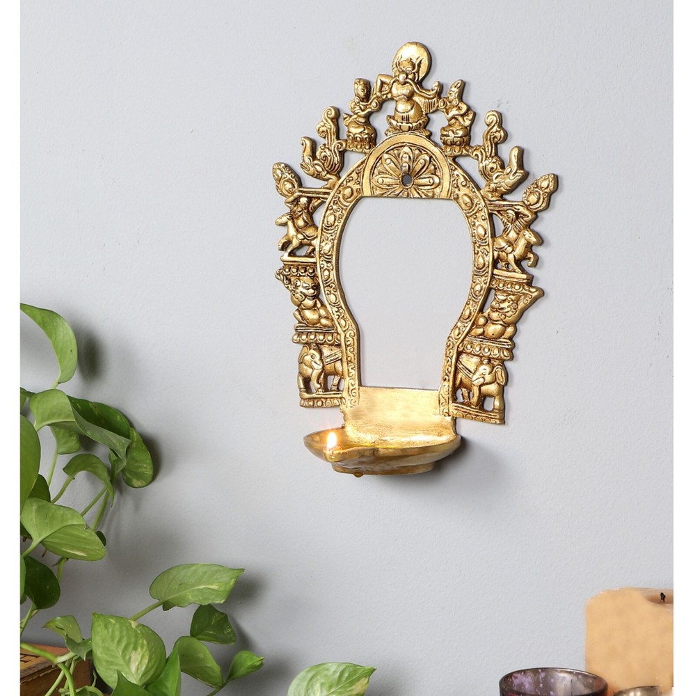 Ethnic Carving Brass Prabhavali Frame with Diya
