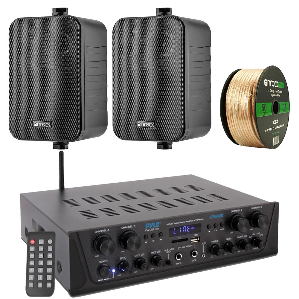 Pyle PTA44BT Bluetooth Home Audio Amplifier Receiver, 2x 4" 30W Speaker, Wire