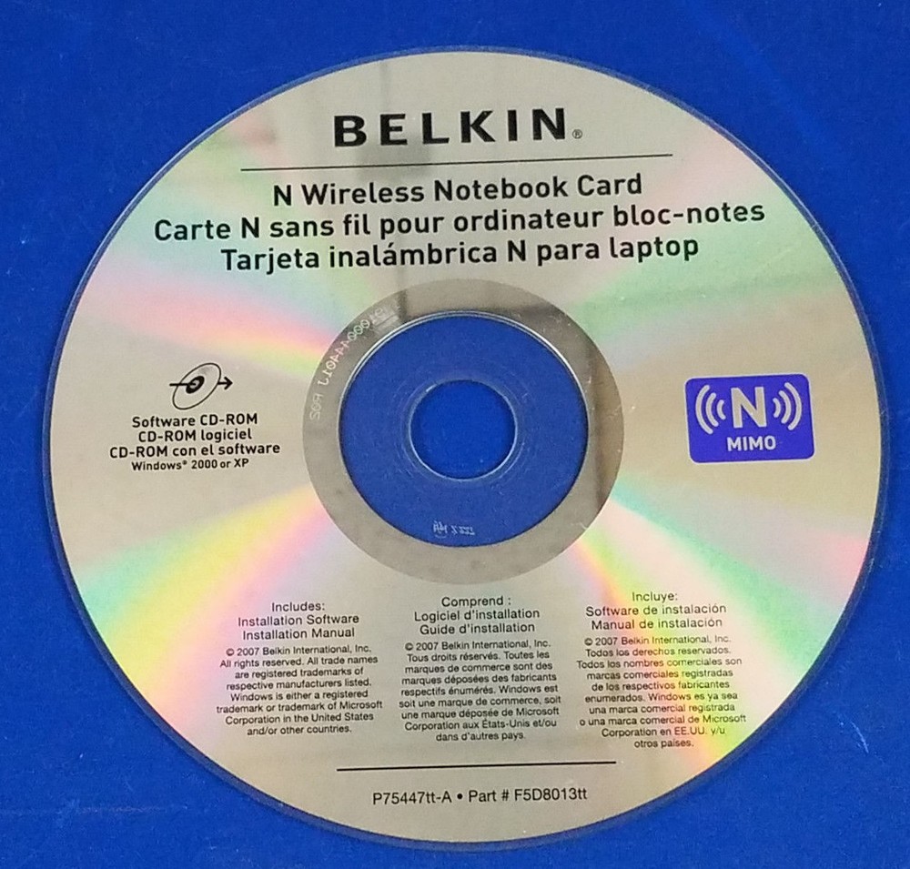 ⭐️⭐️⭐️⭐️⭐️ Belkin N Wireless Notebook Card Spanish español Software CD