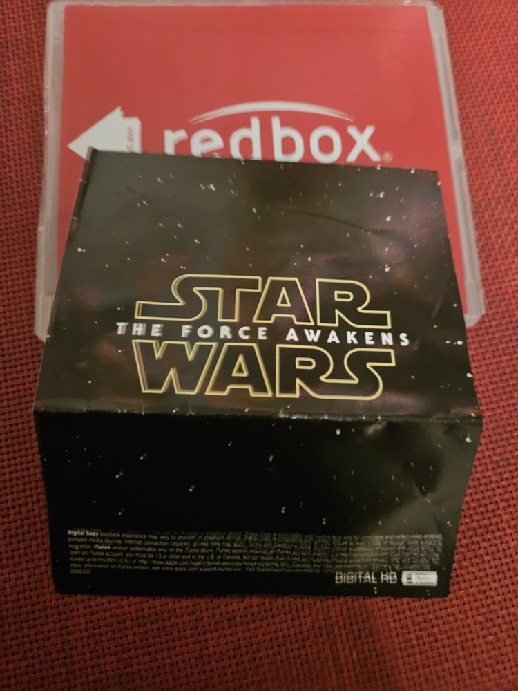 STAR WARS Force Awakens Code + Redbox DVD Disc Case Hard Plastic Sleeve RARE📽🟥