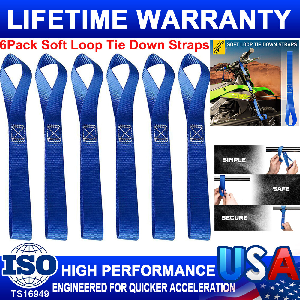 6Pack Soft Loop Tie Down Straps Lashing Heavy Duty Motorcycle Handlebar 4500LBS