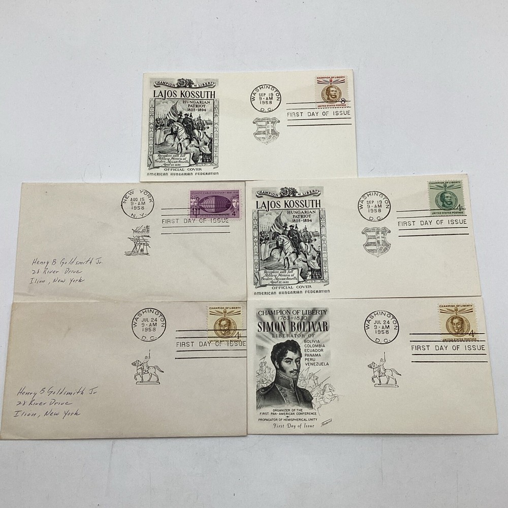 (5) 1958 Assorted Postal Card & Envelope Assorted Denominative Stamps FDC
