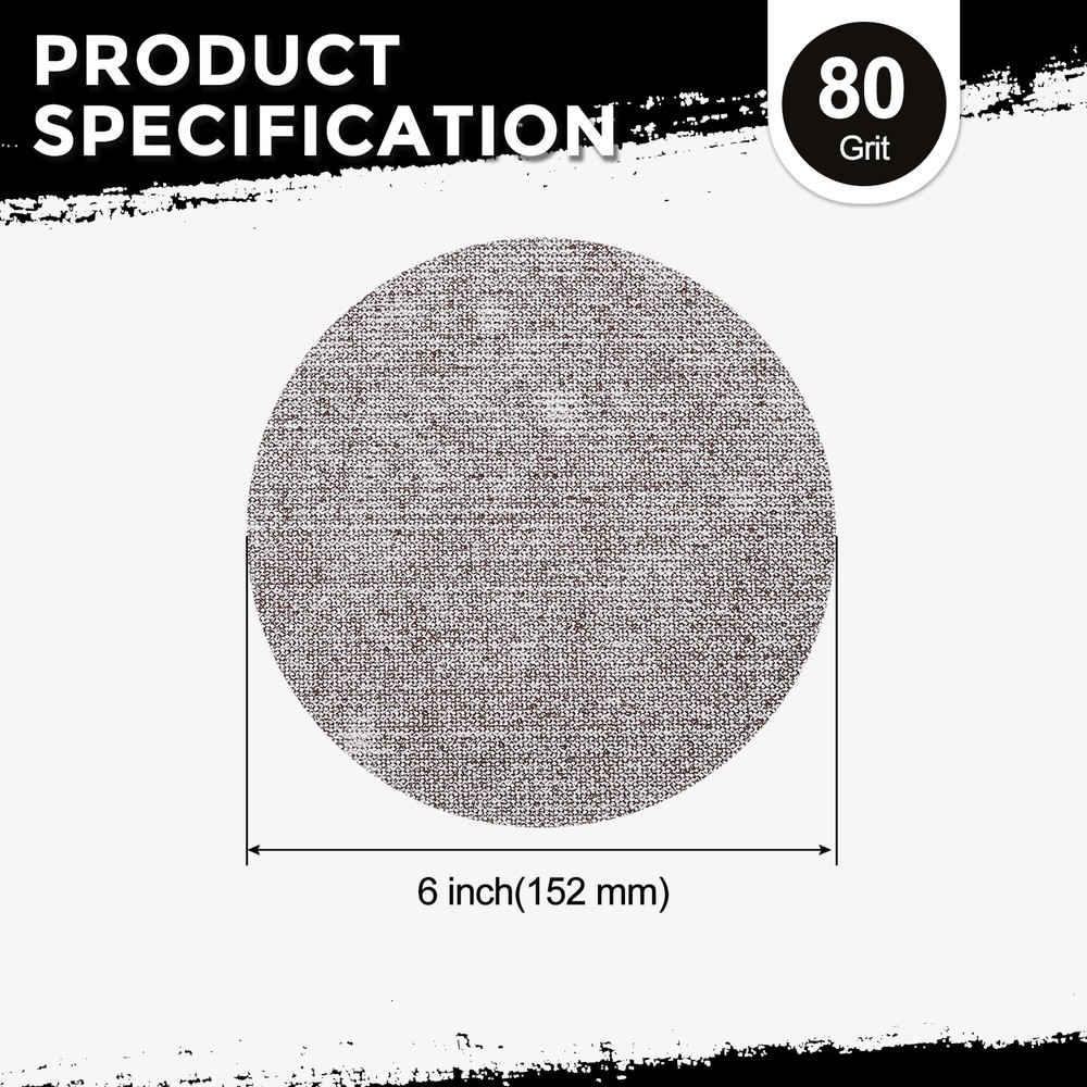 50 Pcs 6 Inch 80 Grit Hook and Loop Grid Sanding Discs