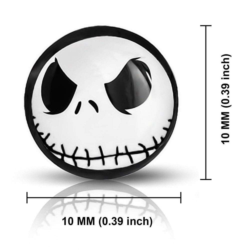 Stainless Steel Jack Skellington Round Circle Button Stud Post Earrings Silver