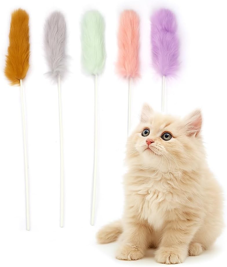Rabbit Fur Cat Toys – 5PCS Interactive Wand Multicolor (Rabbit Wands)