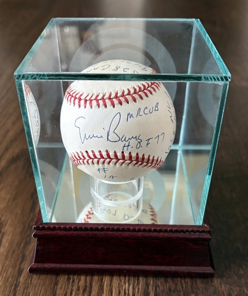 Chicago Cubs Glass, Solid Cherry Wood & Mirror  Cubs Logo Baseball Display Case