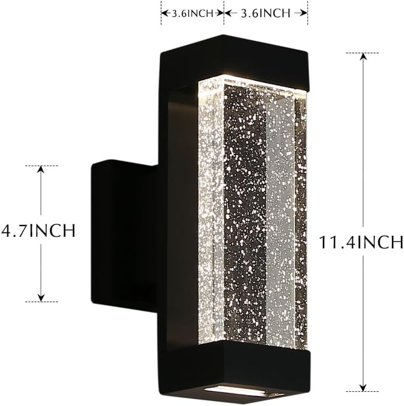 Matte Black Modern Crystal Bubble Outdoor Wall Light, 12W Warm White