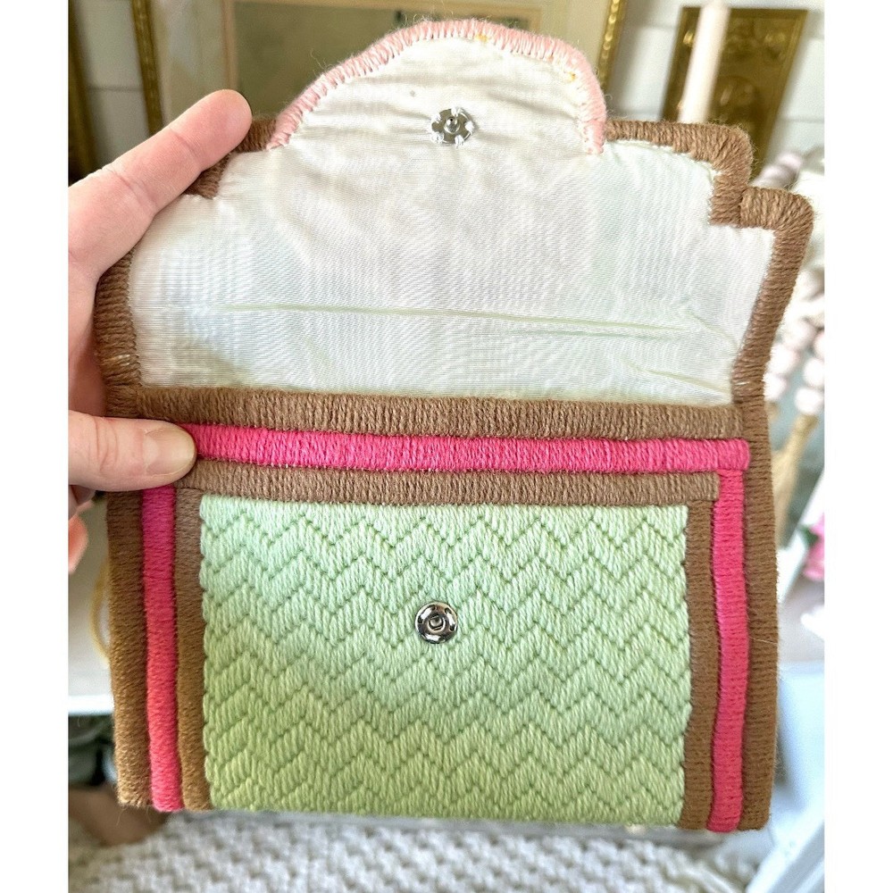 Vintage Handmade Knit Clutch with Rose Design Button Closure