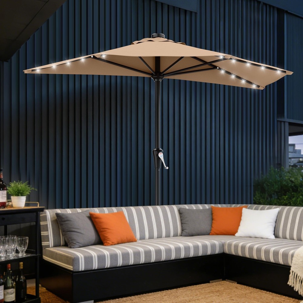 AreShark 9ft Patio Half Umbrellas with Solar Lights, 1/2 LED 9 FT, Beige
