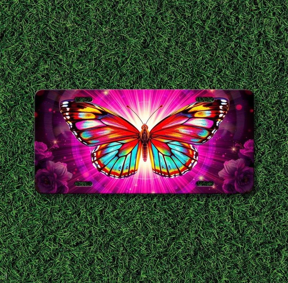 Fantasy Butterfly License Plate Auto Tag Custom Text Available Butterfly & Flowe