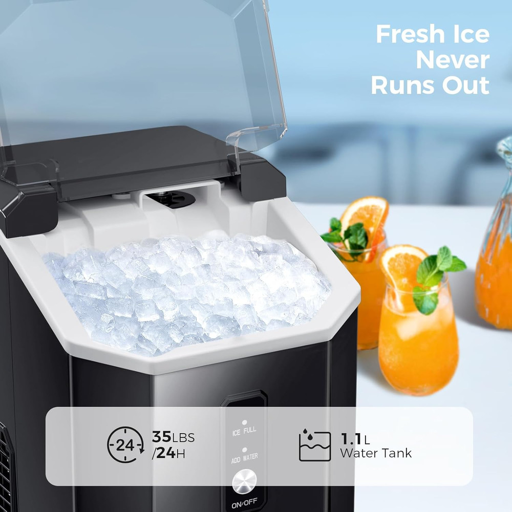 Nugget Ice Maker Countertop, Portable Crushed Ice Maker Machine with Handle, 35L