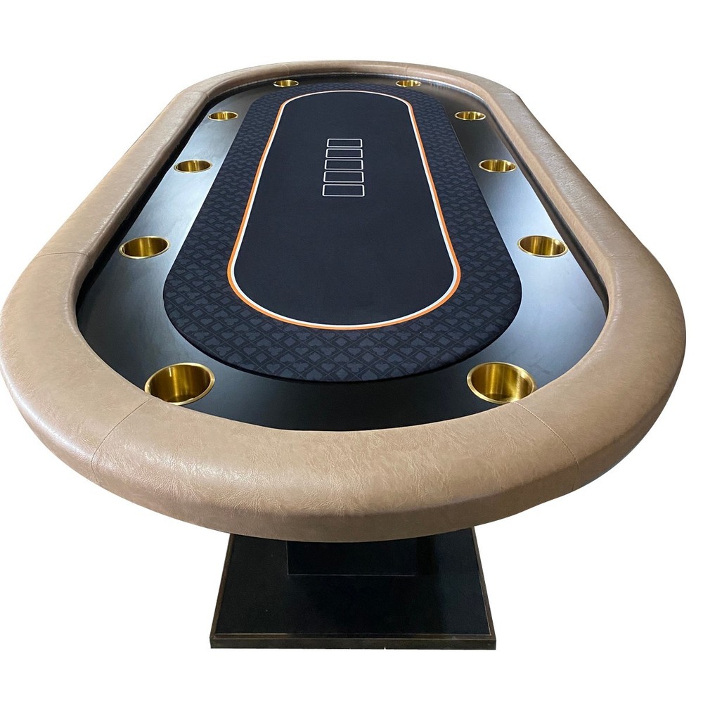 96" 10 Player Luxury Poker Table Speed Cloth Solid Wood Legs with Dimmable LED