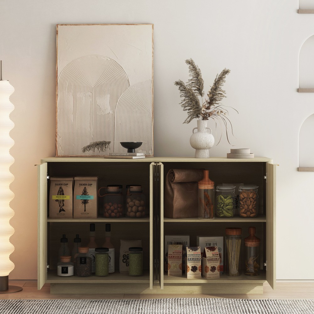 Modern Wood Buffet Cabinet w/ Adjustable Shelves - Large Sideboard Storage