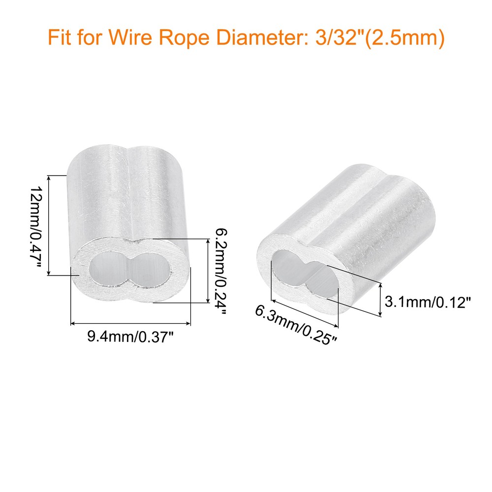 100Pcs Aluminum Crimping Loop Sleeve for 3/32" Diameter Wire Rope, Double Hole