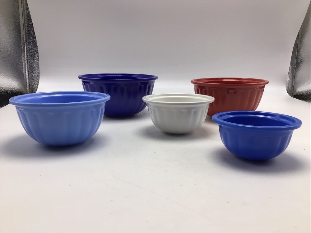 Bowl Set 5 Nesting Prep Plastic Red White Blue Small 2.5" - 5" Mini Sous Chef