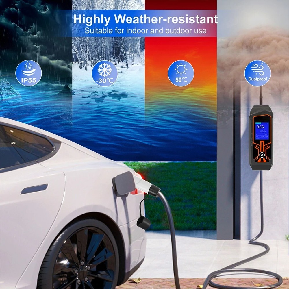 Portable EV Charger Type 2 to 32A Commando Socket, 1 phase, Delay Timer, 5metre