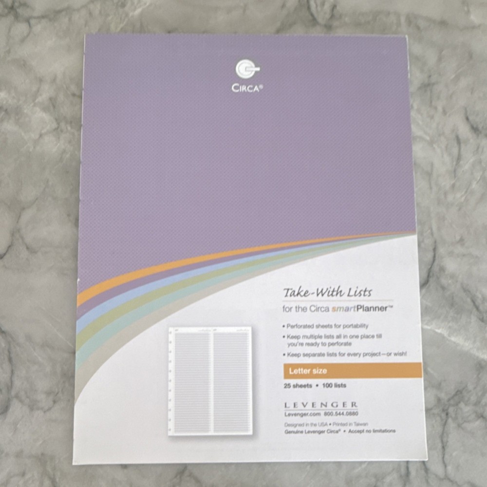 Levenger Circa Take-With Lists Letter Size Planner Refills 25 Sheets 100 Lists