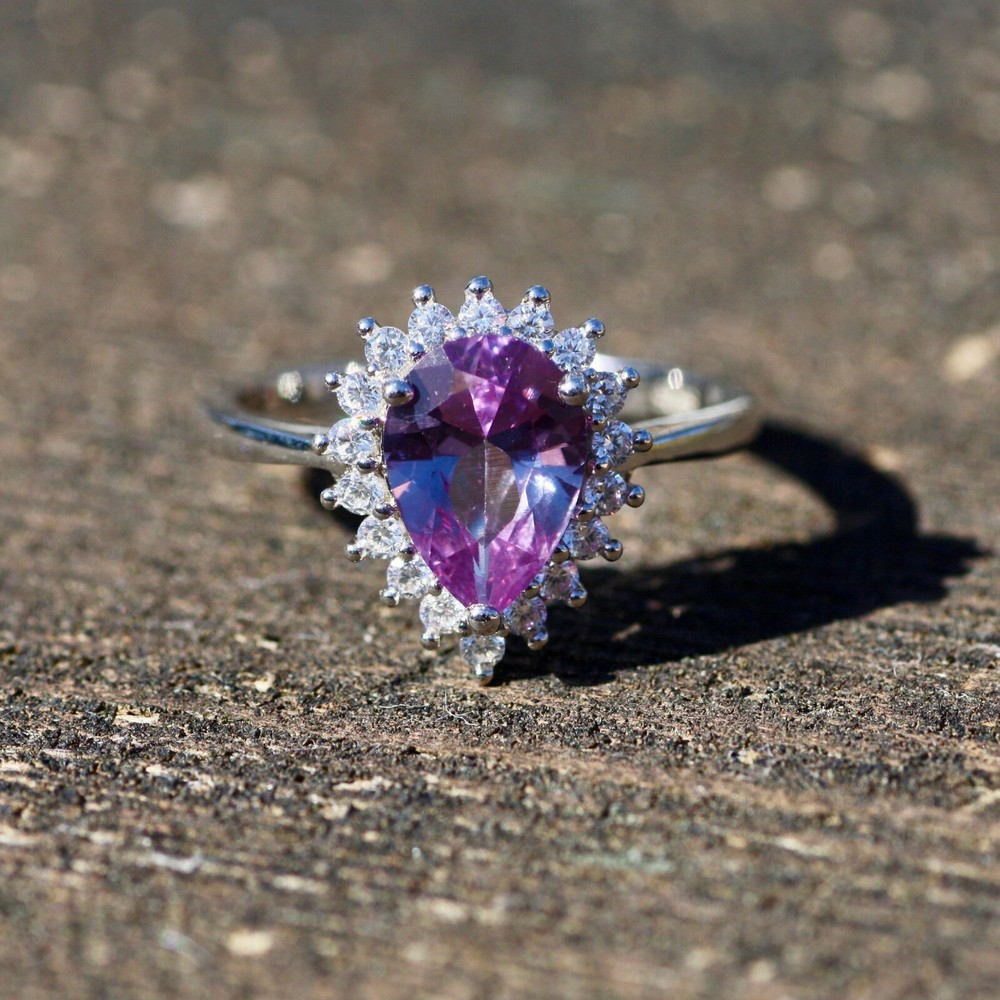 Created Color Change Alexandrite or Morganite Engagement Ring Sterling Silver