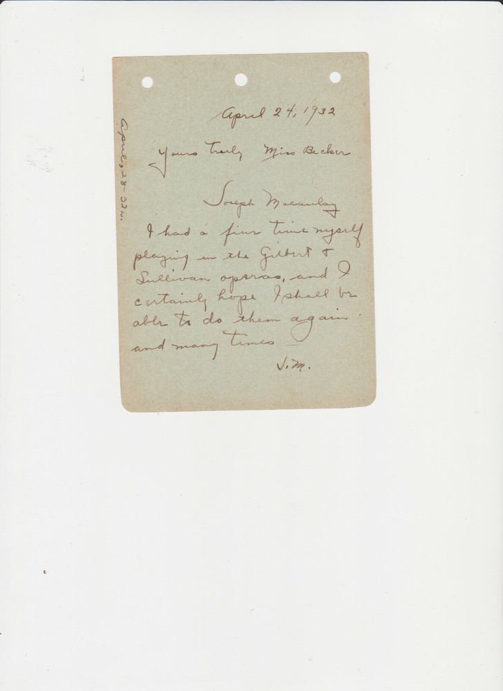 JOSEPH MACAULAY  ACTOR AUTOGRAPH ON ALBUM PAGE NICE NOTE
