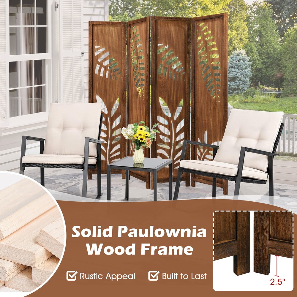 4-Panel 5.6 FT Folding Partition Stand w/Double Action Metal HingesWood Frame
