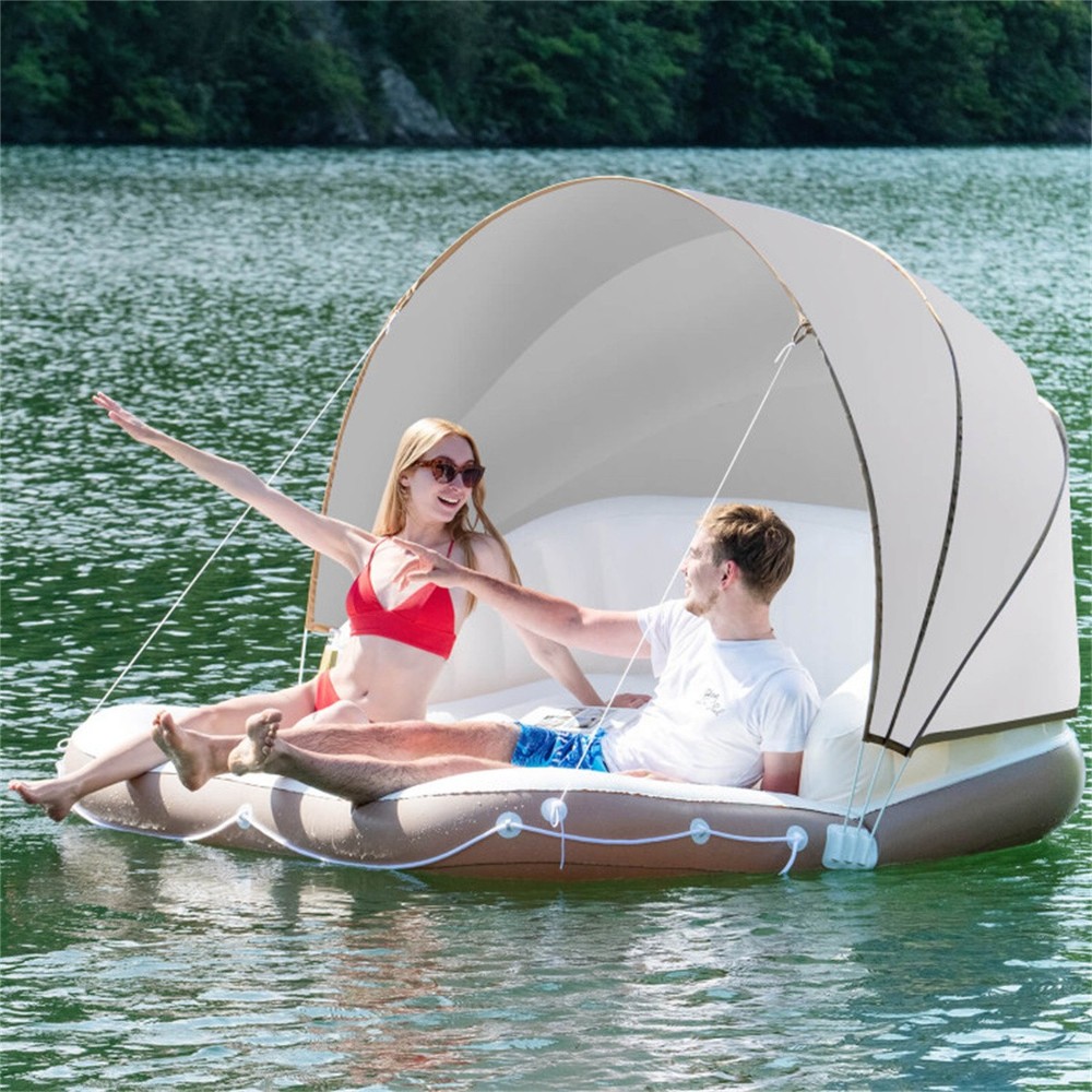 Inflatable Pool Float Lounge with Removable Canopy 441LB Capacity Folding Raft