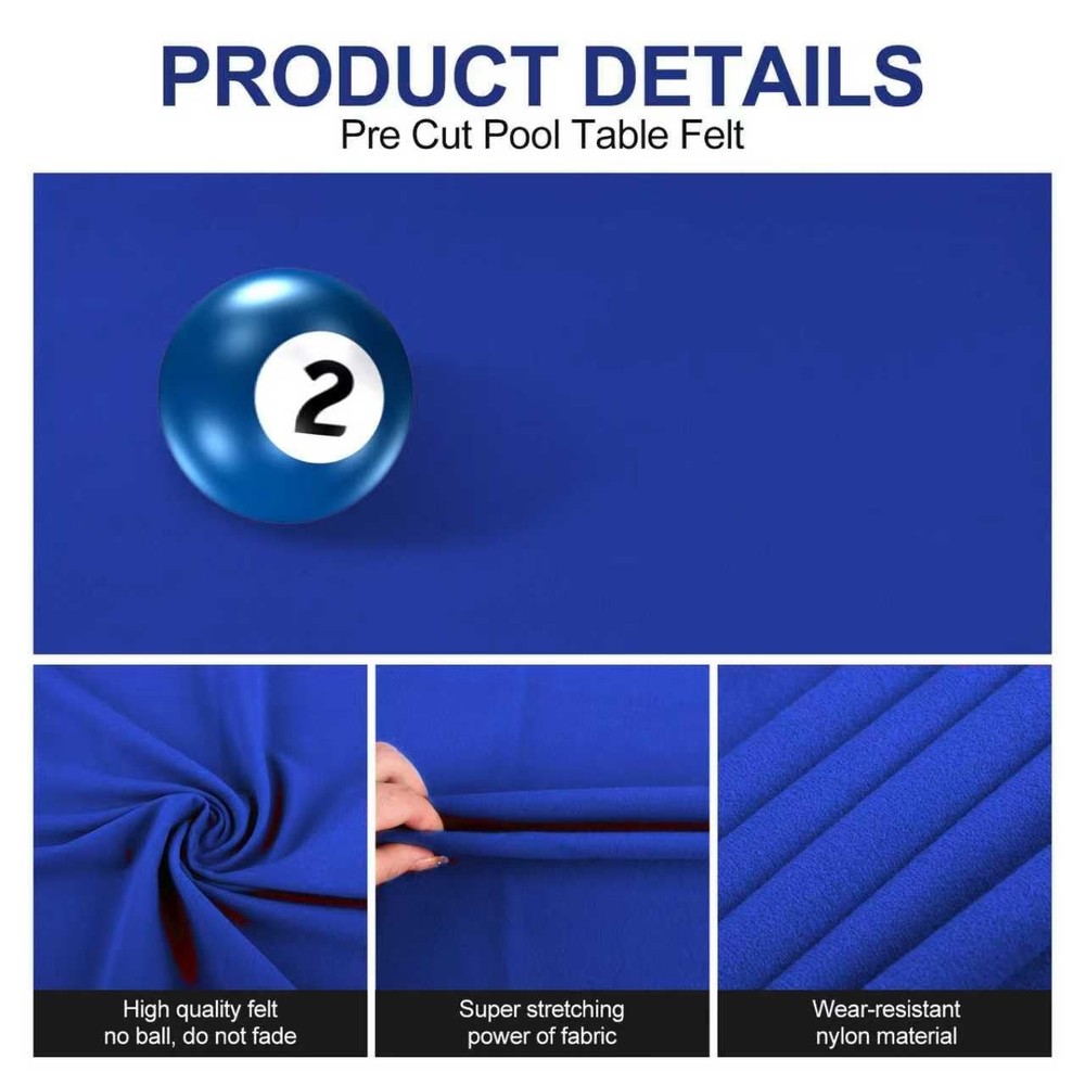 8ft Pool Table Felt Replacement Kit Pre-Cut Billiard Cloth with Strips Tools ...