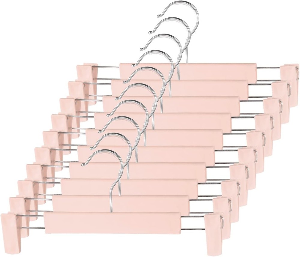 10 Pack Pants Hangers with Adjustable Non-Slip Clips Anti-Rust 10 Pack, Pink