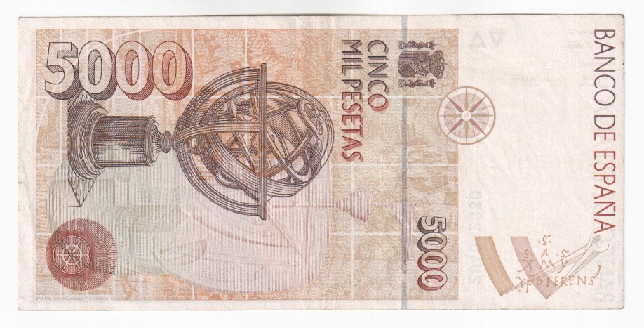 SPAIN 5000 Pesetas Banknote (1992) P.165 - VF+