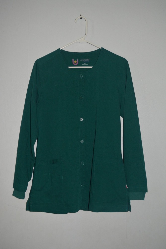 Urbane Women’s Small Green Button Down Long Sleeve Scrub Jacket
