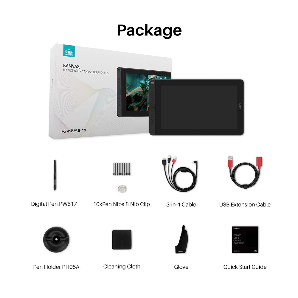Refurbished Huion KAMVAS 13 Graphics Drawing Pen Tablet + Full-Featured Cable