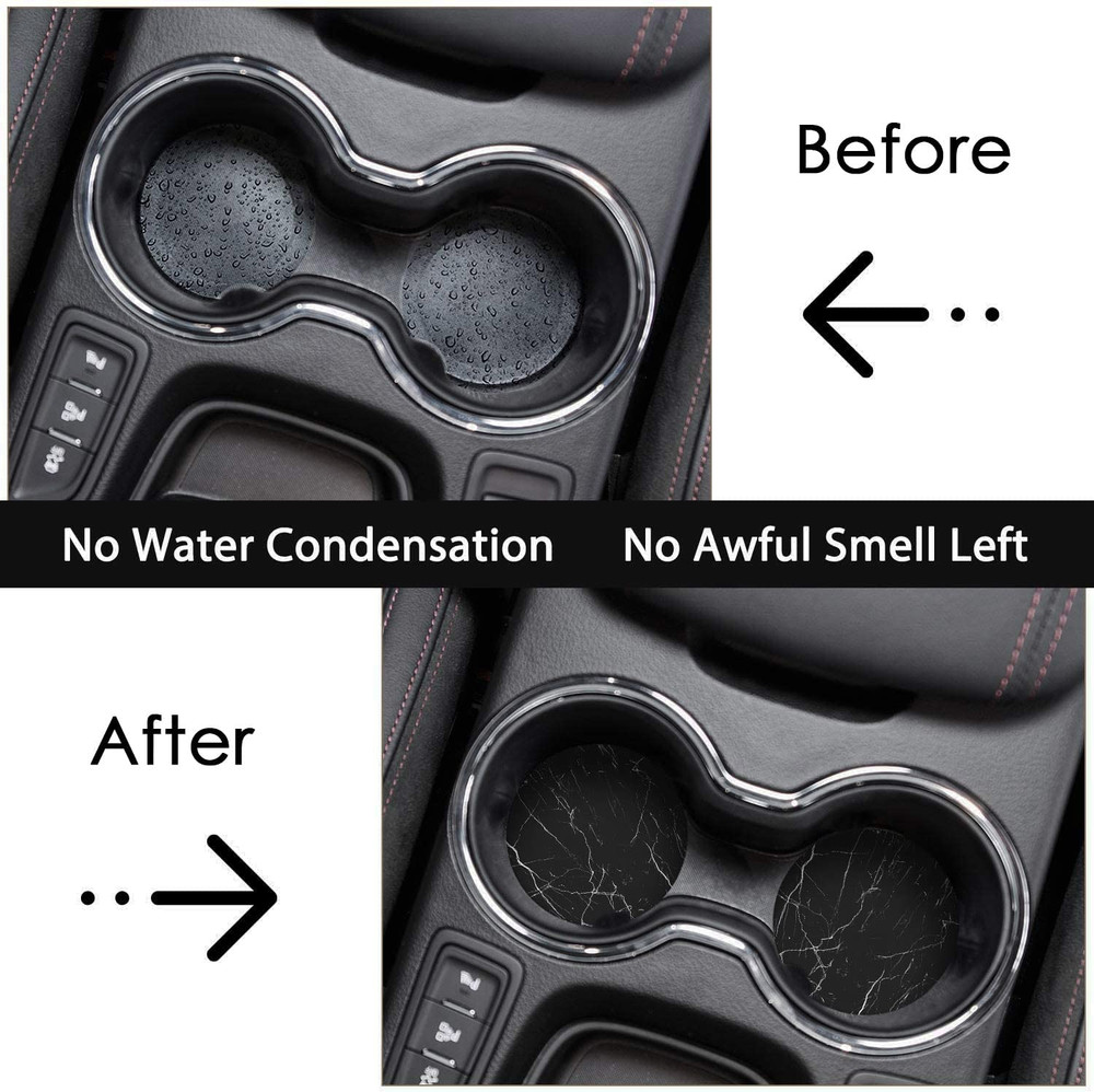 Absorbent Car Coasters 2 Pack for Cup Holders, 2.56" Ceramic Stone & Non-Scratch