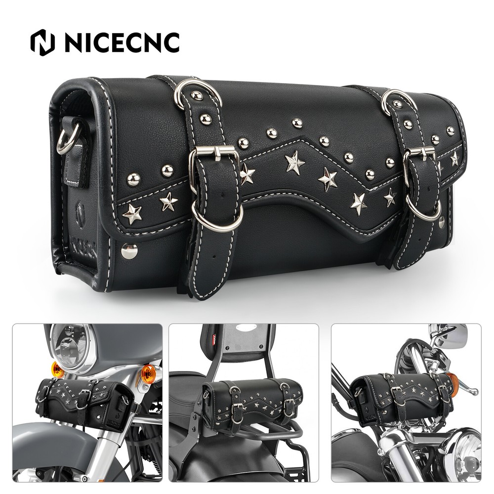 Motorcycle PU Leather Handlebar Bag Front Fork Tool Pouch For Harley Iron Dyna