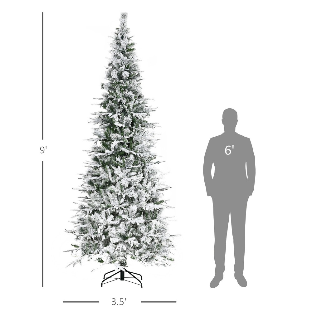 9' Unlit Snow Flocked Pine Artificial Christmas Tree Realistic Branches 1159 Tip