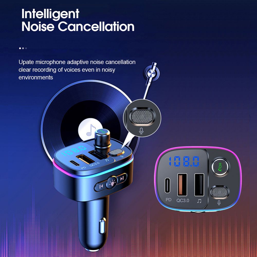 Bluetooth 5.0 Car Wireless FM Transmitter Adapter Handsfree QC3.0 USB PD Charger