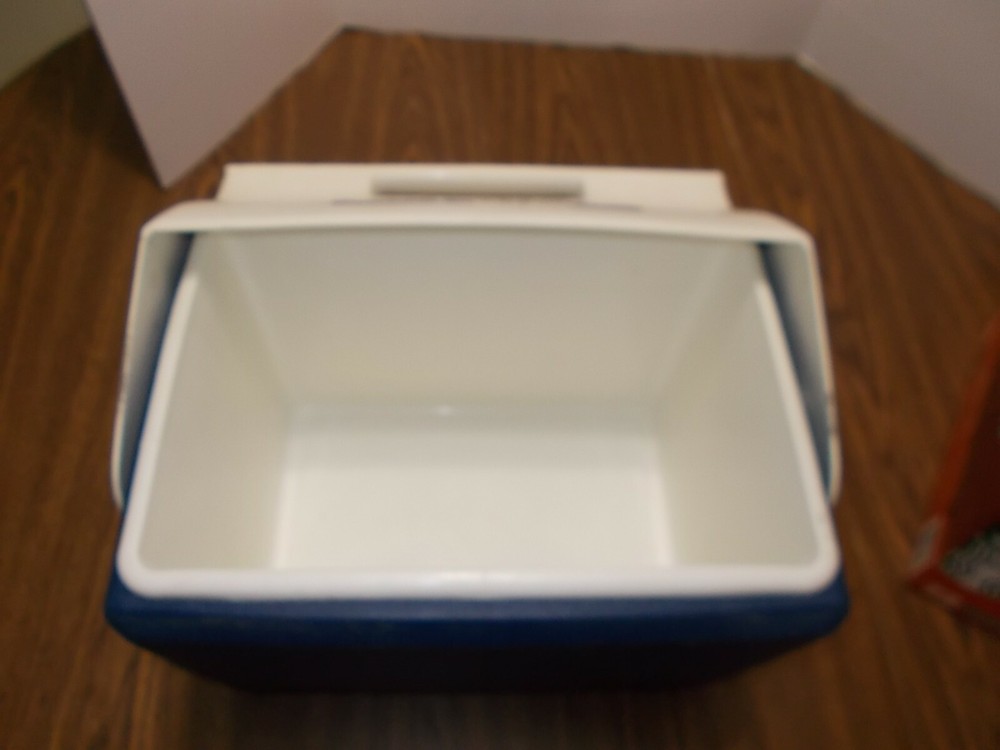 Vintage Blue & White Playmate Cooler By Igloo With Push Button Open