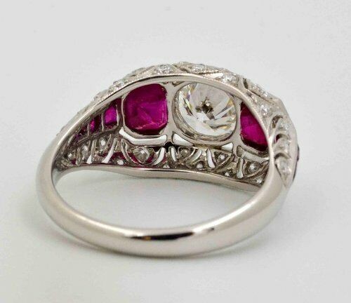 2.10 Ct Diamond & Ruby Art Deco Vintage Engagement Ring 925 Sterling Silver