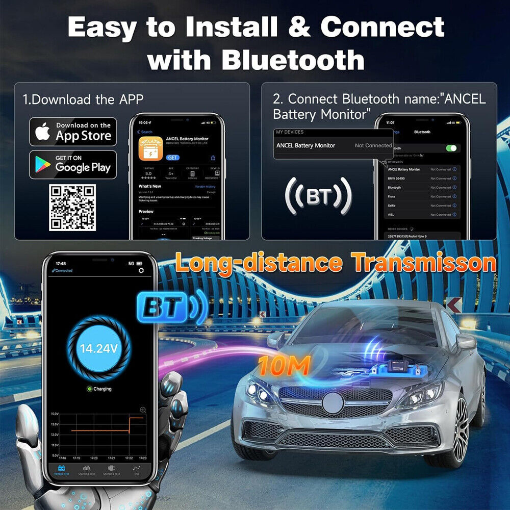 ANCEL BM300 Auto 12V Battery Tester Charging Cranking Analyzer For Android IOS