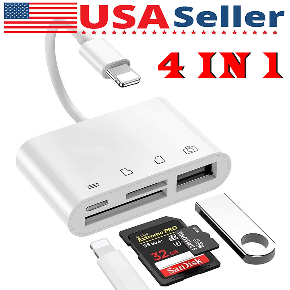 USB to Card Reader Adapter USB Camera Micro SD Memory Slot for iPhone iPad iPod