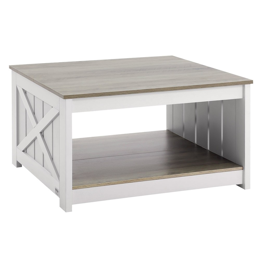 31.5" Farmhouse Coffee Table Square Coffee Table Open Storage Compartment