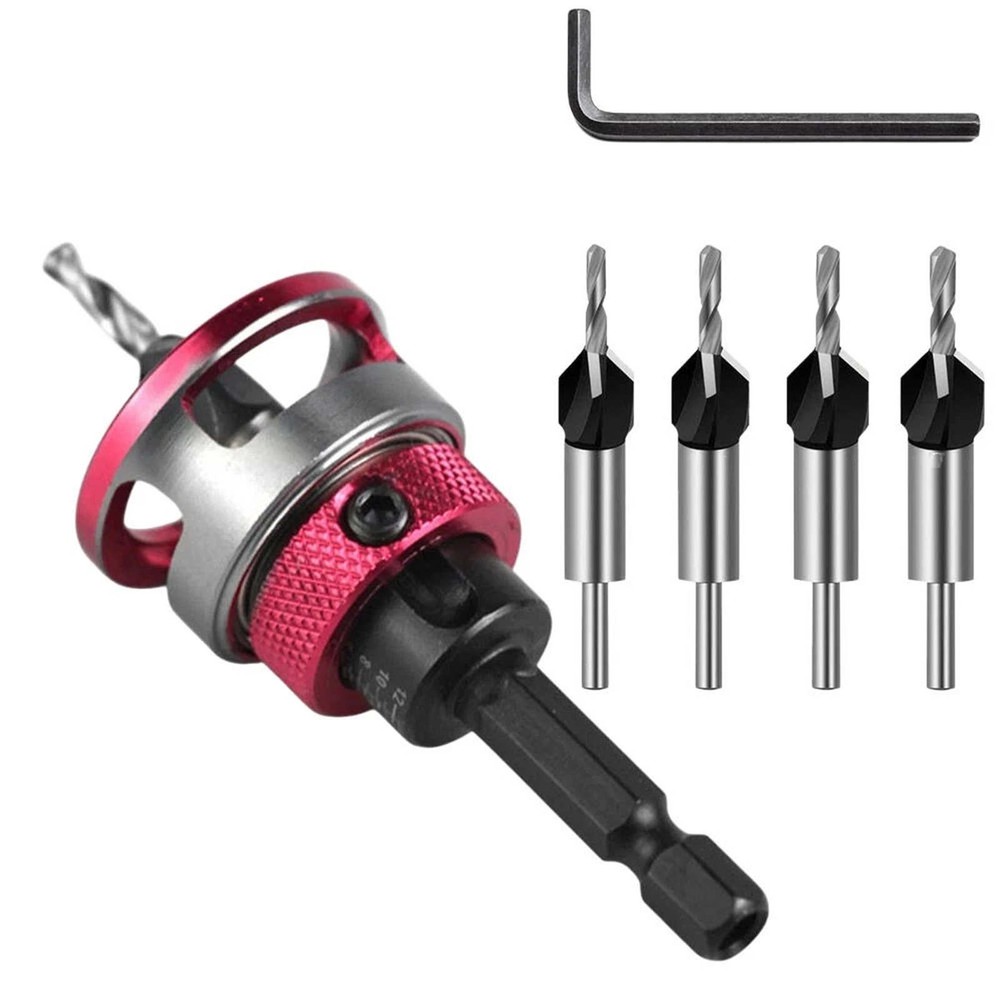 6PCS Adjustable Countersink Bit Set with Hex Shank for Woodworking Projects