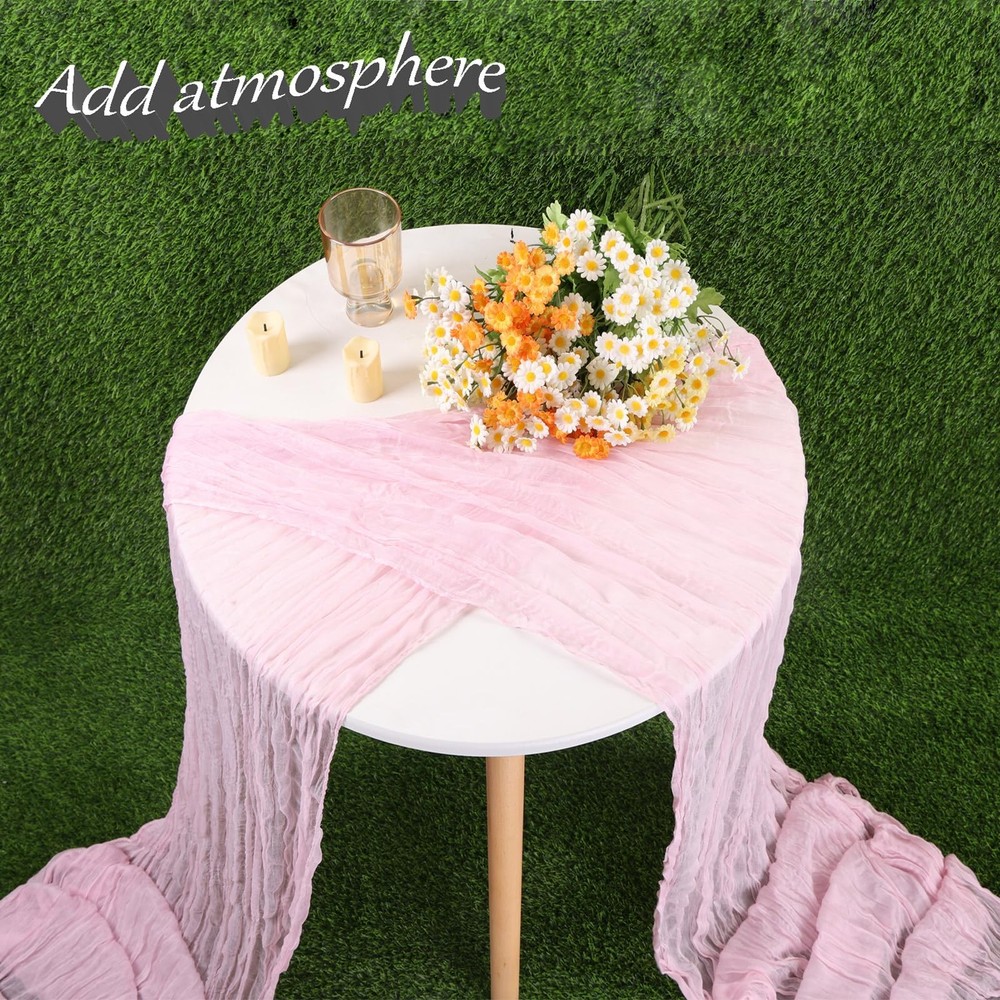 Gauze Table Runner, 13.3ft Cheesecloth, Pink, Boho Wedding Dining Decor