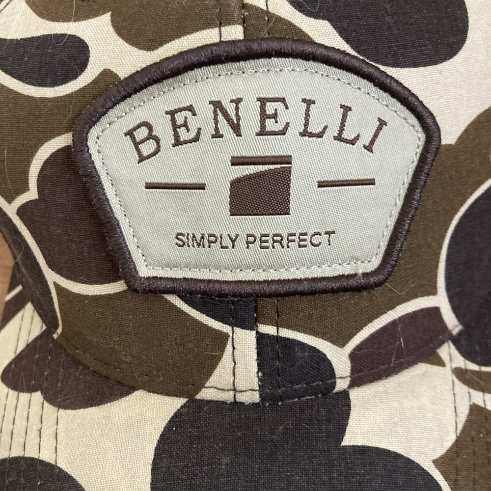 Benelli Logo Patch Trucker Hat Vintage Camo Brown Tan Adjustable
