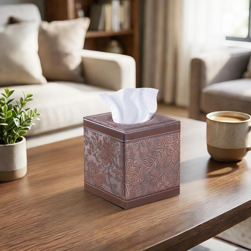 Leather Tissue Box Cover Square,Upgrade 99% Compatible Large Size,Cube Tissue Bo