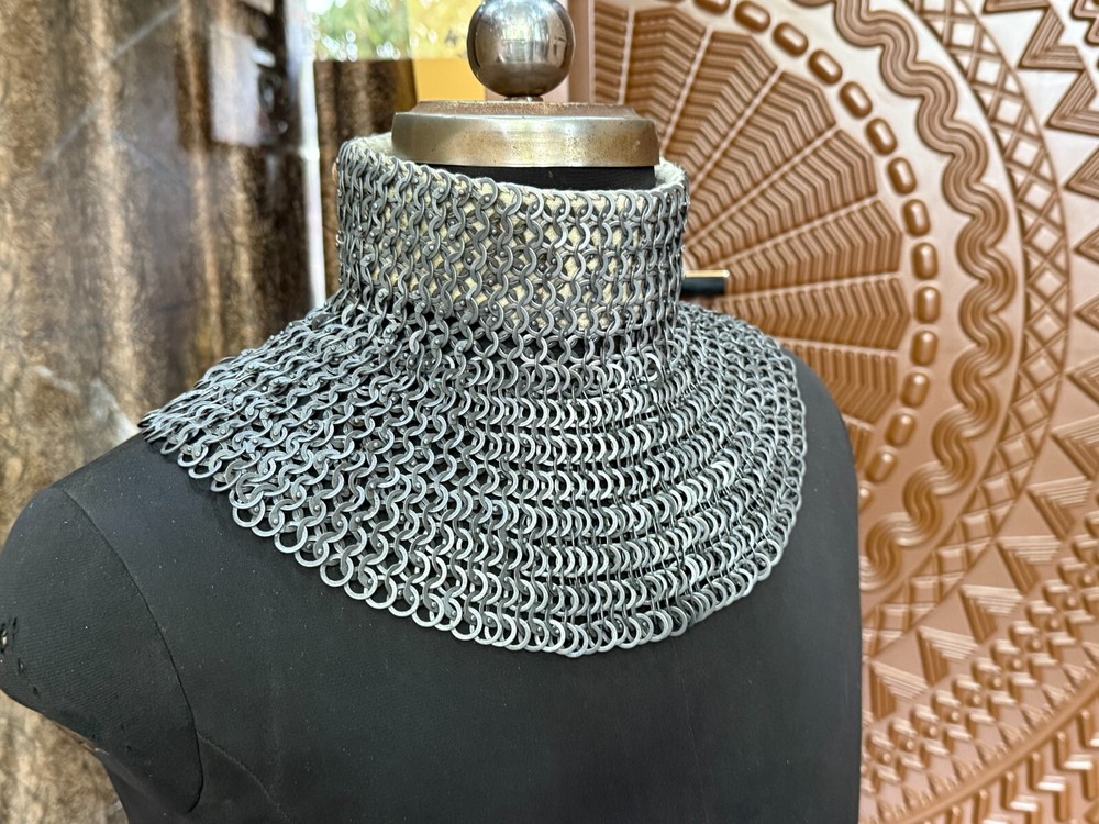 Mild Steel Chainmail Neck Protector – 8mm Dome Riveted Flat Ring LARP Armor