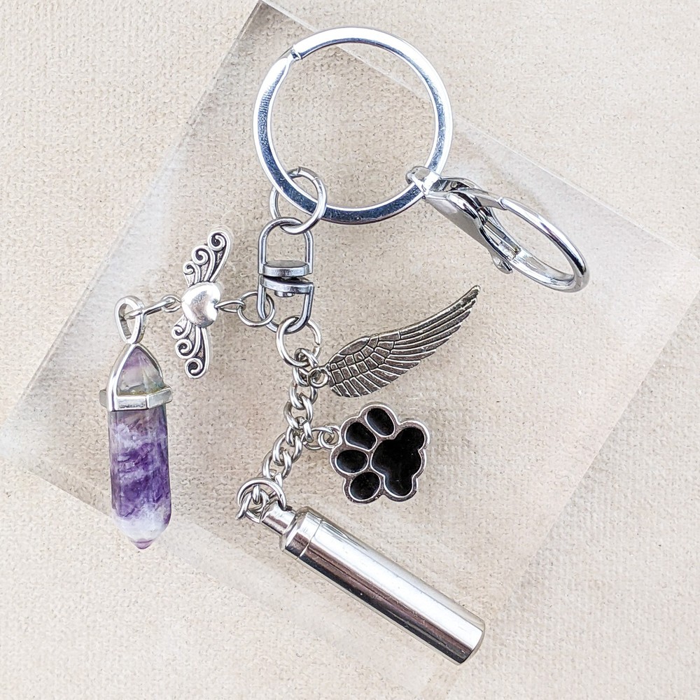 Pet Urn Keychain stone Keyring Ashes Cremation Keepsake Memorial Miniature Gift